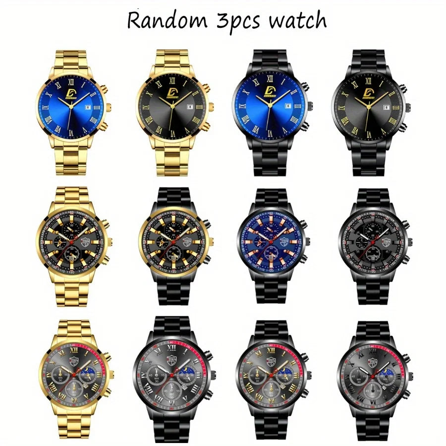 Mystery Box Random 3 Pieces  Men's Fashion Round Quartz Watch  Suitable for Daily Casual Wear  Valentine's Day Ideal Gift